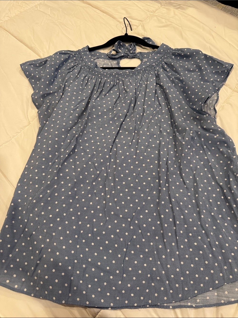LC Lauren Conrad Light Blue Polka Dot Tie-Neck Blouse